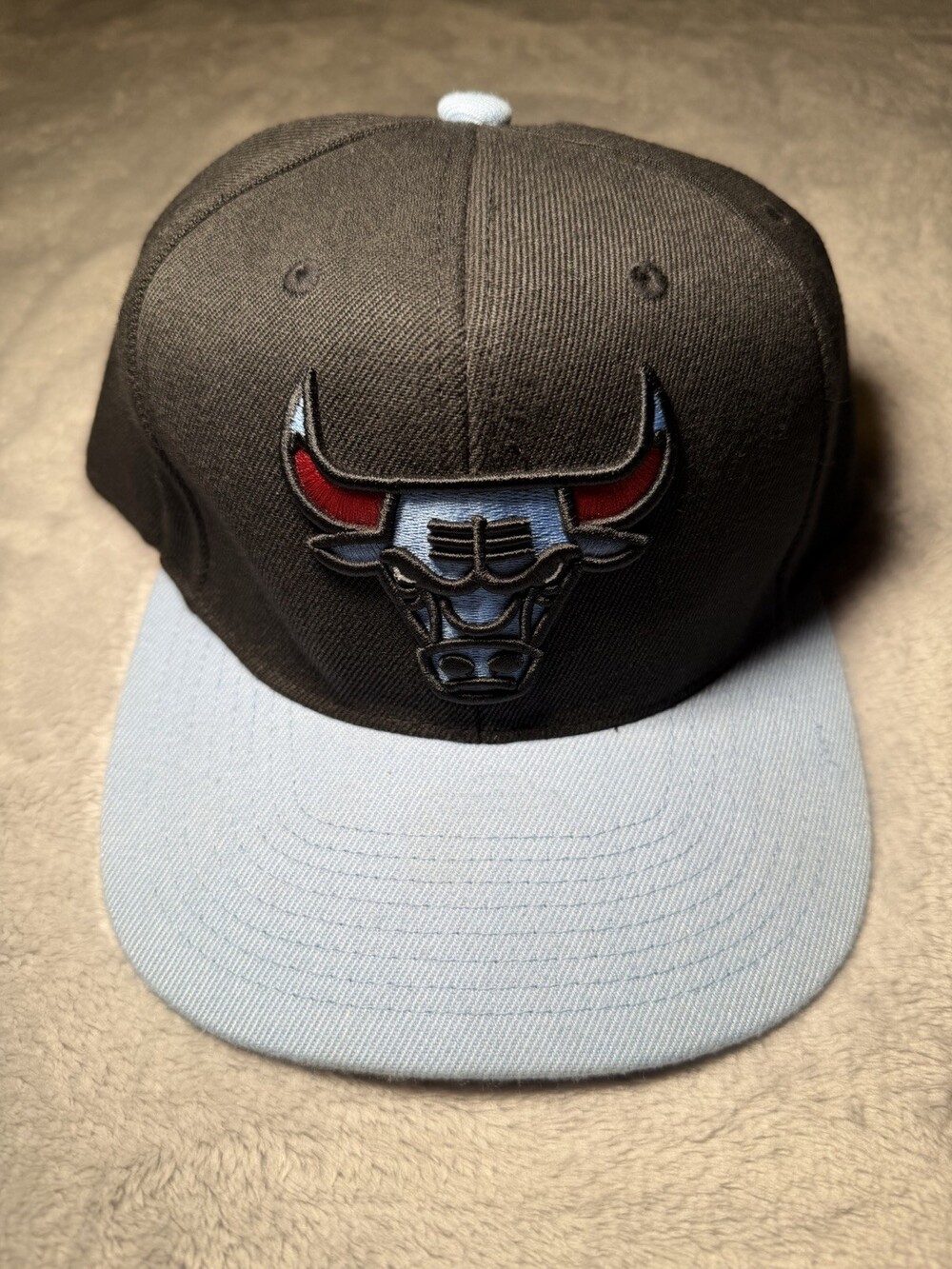 Chicago Bulls Mitchell and Ness Snapback Hat Cap Black Powder Blue NBA Used